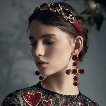 

Pageant Crown set High Grade Tiara Round Circles Red Stone Mixing Hand Made Hairdress adjustable Headband