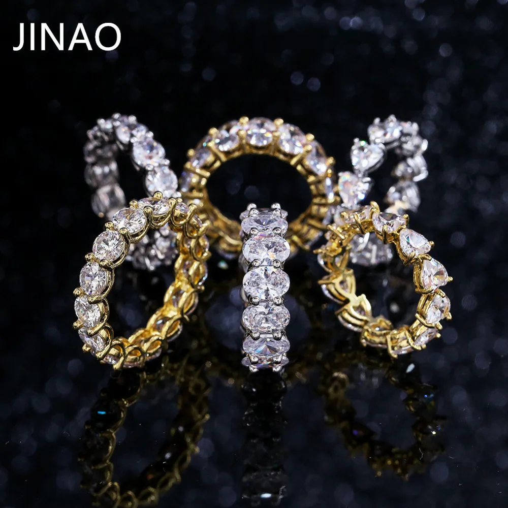 JINAO Iced Out Золото Серебро Цвет Полный Bling 1 ряд сердце кольцо Роскошные CZ свадебные Циркон полые помолвки хип хоп Ювелирные изделия Подарки