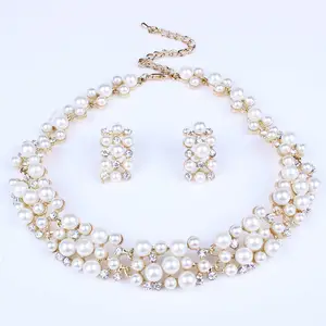 Jewelry-Sets Necklace Crystal Pearl Bridal-Dubai African Beads Gold Wedding Fashion Women Jewelry-Sets Necklace Crystal Pearl Bridal-Dubai African Beads Gold Wedding Fashion Women