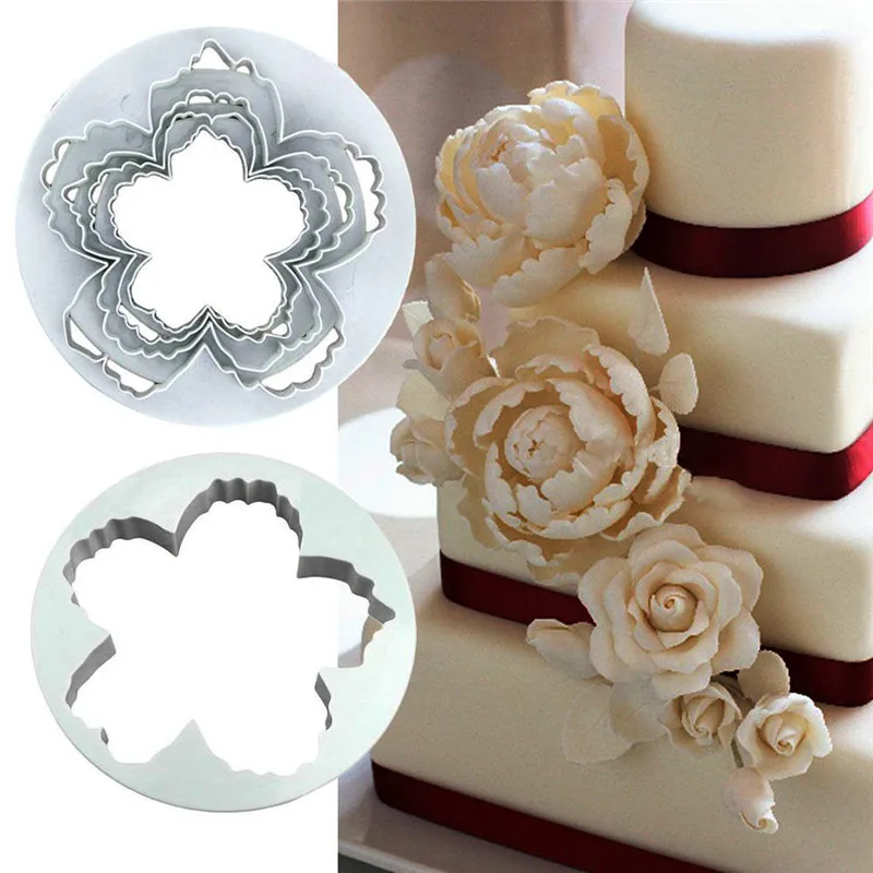 

4Pcs/Set Peony Flower Petal Shape Cutter Fondant Cake Sugar Paste Icing Cutting Tool Baking Accessories