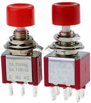 

DS612/DS622 Red 3 Pins or 6 Pins SPDT Momentary AC 2A/250V 5A/120V Push Button Pushbutton Switch 1 NO 1 NC