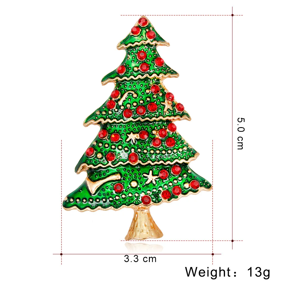 Забавная дешевая Рождественская брошь с деревом булавка зеленая эмаль брошка из горного хрусталя для женщин Костюм золотой цвет кристалл зеленая брошь с деревом булавка