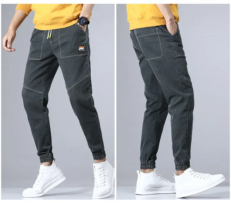 Haren Jeans Men Pants Quality Cotton Cargo Pants Male Jeans Youth Elastic Patchwork Stretch Trousers Korean Brand Fashion Jeans 12