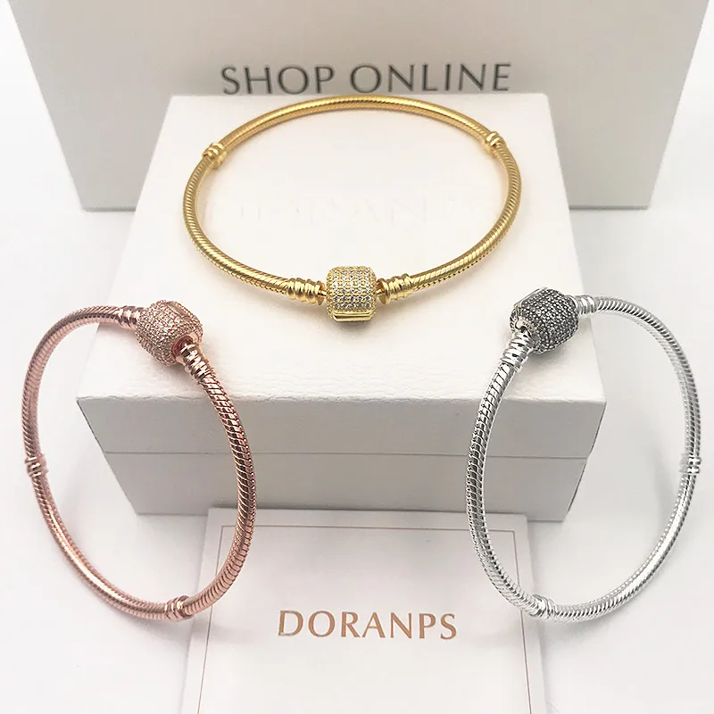 

2019 NEW Luxury Brand 3 color Not fade 925 chain golds bracelet charms silver bangle 925 original jewelry,1pz