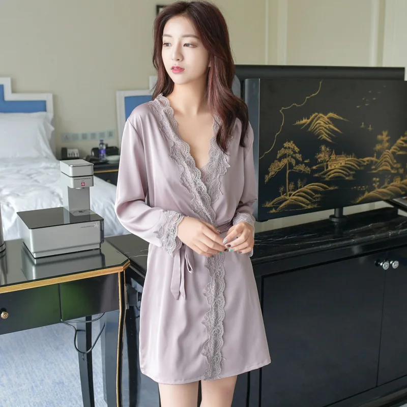 Buy Women's Satin Silk Woman 7 Colors Robe Female Lace