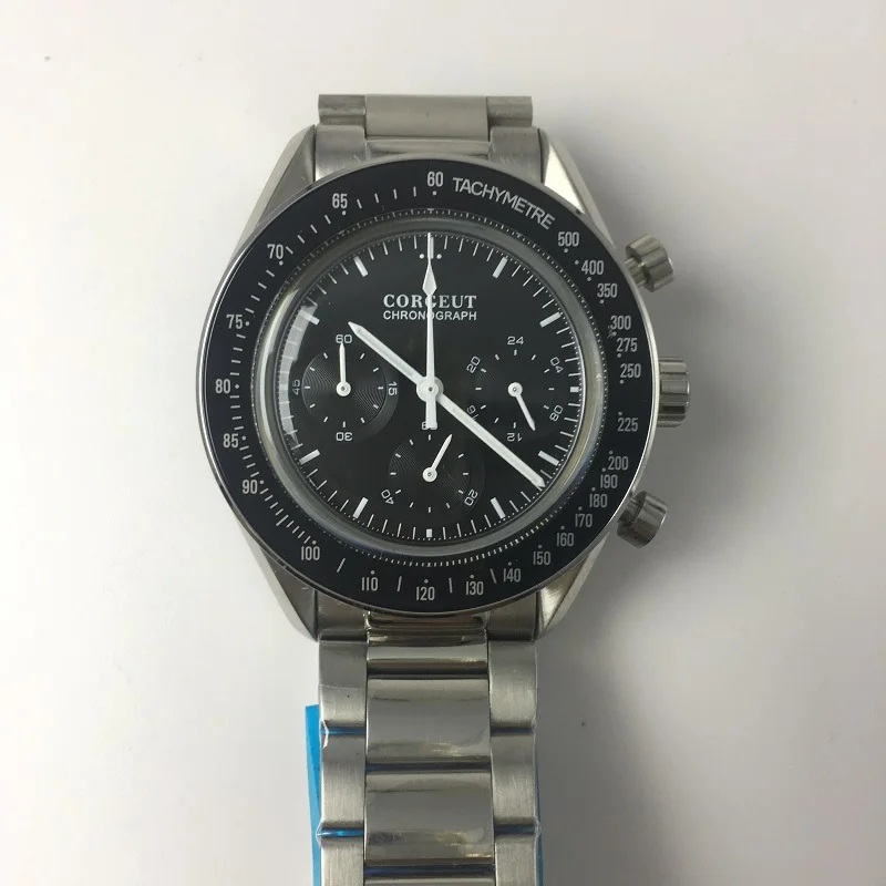 

Corgeut Men Watch Sport 24 hours Multifunction Watches Seiko vk63 Full Steel full chronograph Quartz Clock Men Speedmaster-watch