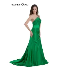 Honig Qiao Trägerlosen Satin schulter Prom Kleider 2016 Lange Kristall Meerjungfrau Abendkleider Bodenlangen Vestidos De Festa