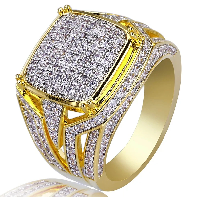 Хип-хоп шикарное крутое уличное мужское кольцо с фианитами, мужское кольцо с печаткой на палец, Золотое обручальное кольцо Bague L5N950