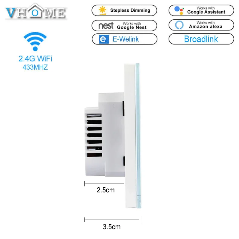 Vhome Touch Switch Smart Light Switch Panel Wall interruptor 1/2/3 Gang wifi light switch EU Work with Alexa Google Home