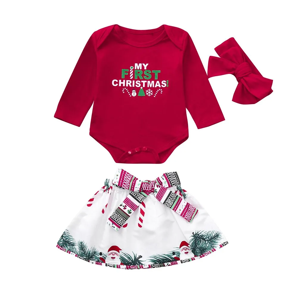LONSANT/Лидер продаж для маленьких девочек s Рождество комплекты одежды новорожденных для новорожденных девочек с надписью печати ползунки +