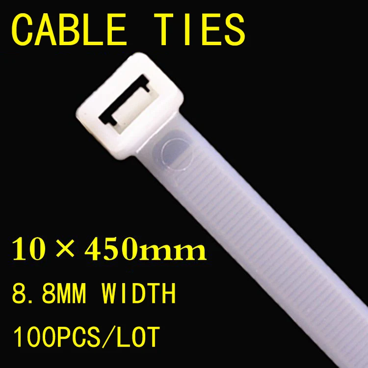 

100pcs/lot 10*450mm Black White Lock Type Plastic Nylon Tie Computer Line Fixed Seal Wraps Network Cable Cord Wire Tie