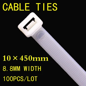 

100pcs/lot 10*450mm Black White Lock Type Plastic Nylon Tie Computer Line Fixed Seal Wraps Network Cable Cord Wire Tie