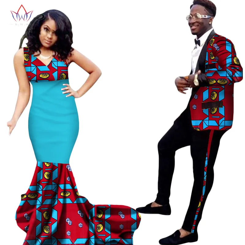Модная африканская одежда, платья для женщин Анкара Стиль батик принты мужской костюм и леди сексуальное платье одежда для пар WYQ52 - Цвет: 5