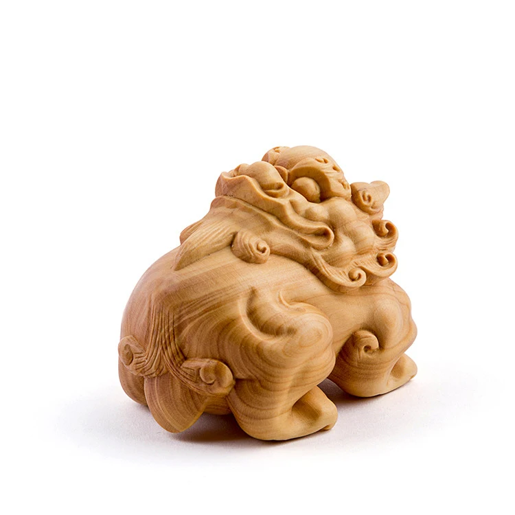 

Wood pantheraleo lion wooden Chinese patron saint stone statues folk crafts simulation creative gifts animal figurines