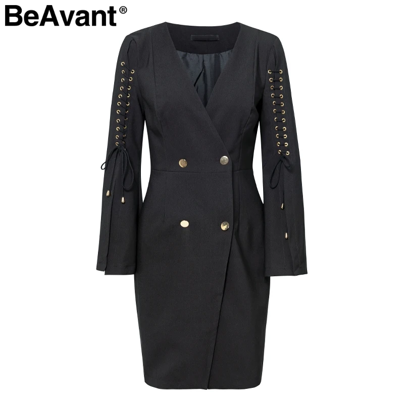 BeAvant, платье-блейзер с расклешенными рукавами, на шнуровке, для женщин, OL, короткое, черное платье, вечерние,, сексуальные, Осень-зима, платье, элегантное, vestidos