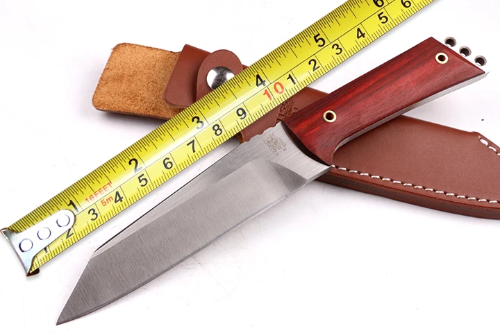 

Wild Boar Hunting Fixed Knives,9Cr18Mov Blade Red Sandalwood Handle Camping Tactical Knife.