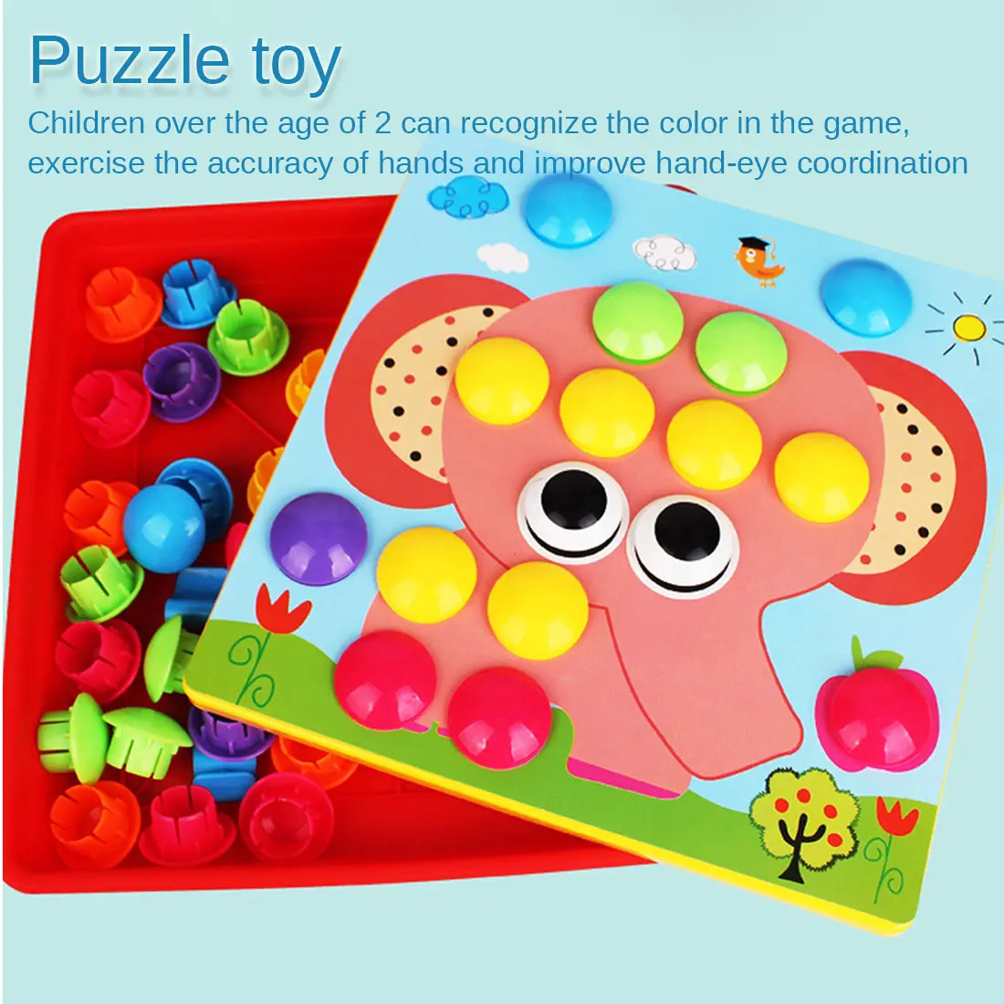 

Button Art Color Matching Mosaic Pegboard Puzzles Early Learning Educational Toys For Boys and Girls