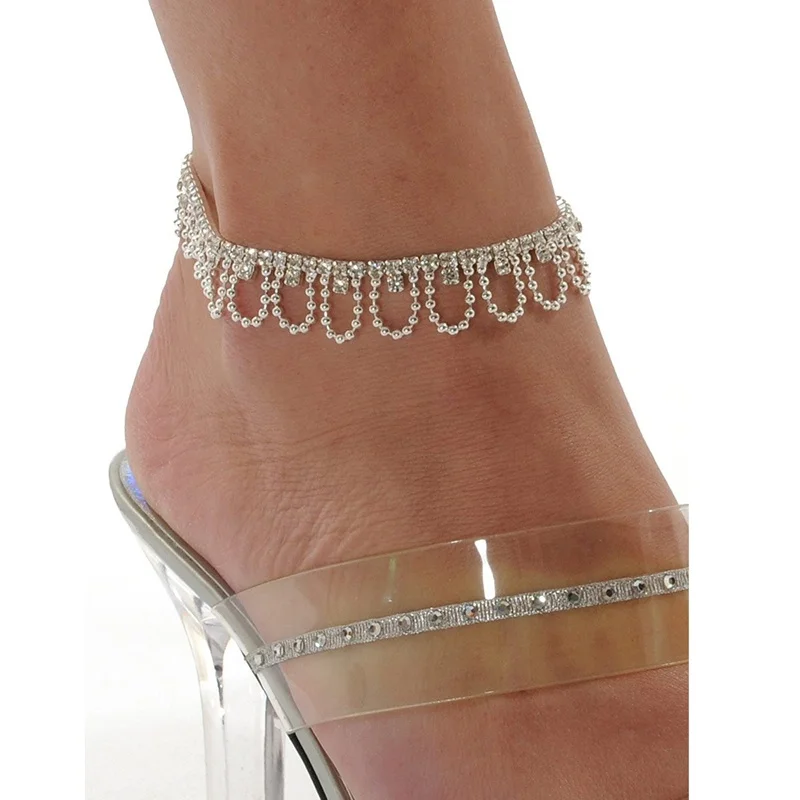 

Shinning Bling Rhinestone Drape Stretch Anklet Bracelets Austrian Crystal Silver Tone Ankle Clear Women Girls Foot Jewelry