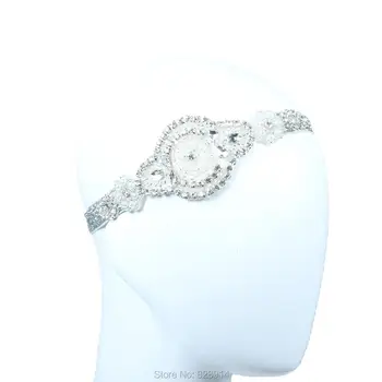 

Lowosaiwor Wholesale 1920's Gatsby Flapper Headpiece Crystal Applique Bride Headpiece Wedding Headband HS10260