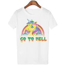 New Fashion 2018 GO TO HELL Letter t-Shirt woman short sleeves Casual Women tshirt unicorn t shirts tops tees