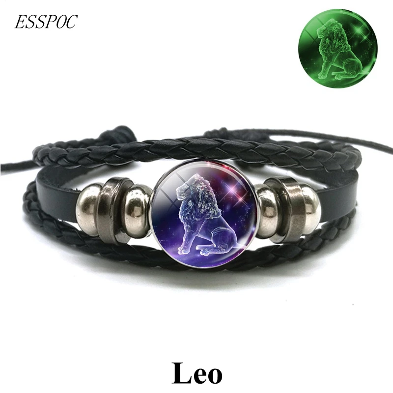 Светящийся кожаный браслет с 12 созвездиями Gemini Leo Libra Scorpio Sagittarius мужской знаками