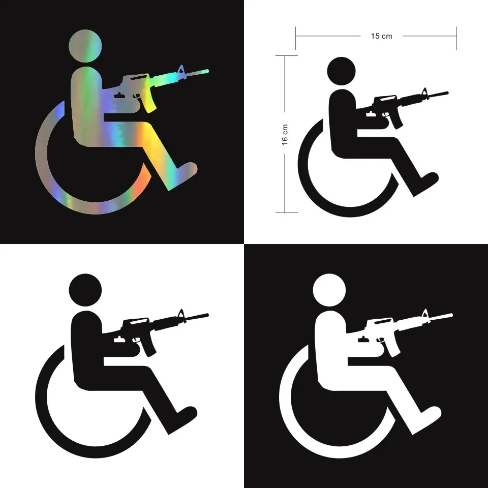 Anycuros Handicapped Wheelchair Gun Creative Vinyl Car-Styling Stickers Decals 15cm16cm (2)