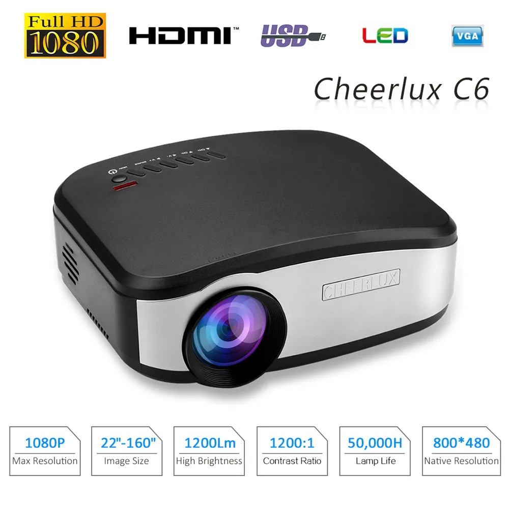 C6 Mini LED&LCD Projector 800x480 Pixels 1200 Lumens Home TheaterVideo Games Multi-inputs HDMIUSBVGAAVTV Proyector (2)_
