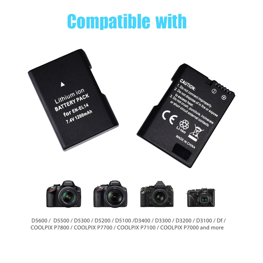 Günstig PALO 2pc EN EL14 EN EL14a ENEL14 EN EL14 EL14a Batterie + LCD USB Dual Ladegerät für Nikon D3100 D3200 D3300 d5100 D5200 D5300 P7000