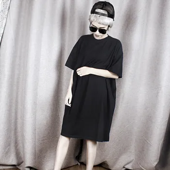 

Summer women solid color Semi-high collar short sleeved long T shirt tops Tees loose plus size white black BF clothing t-shirts