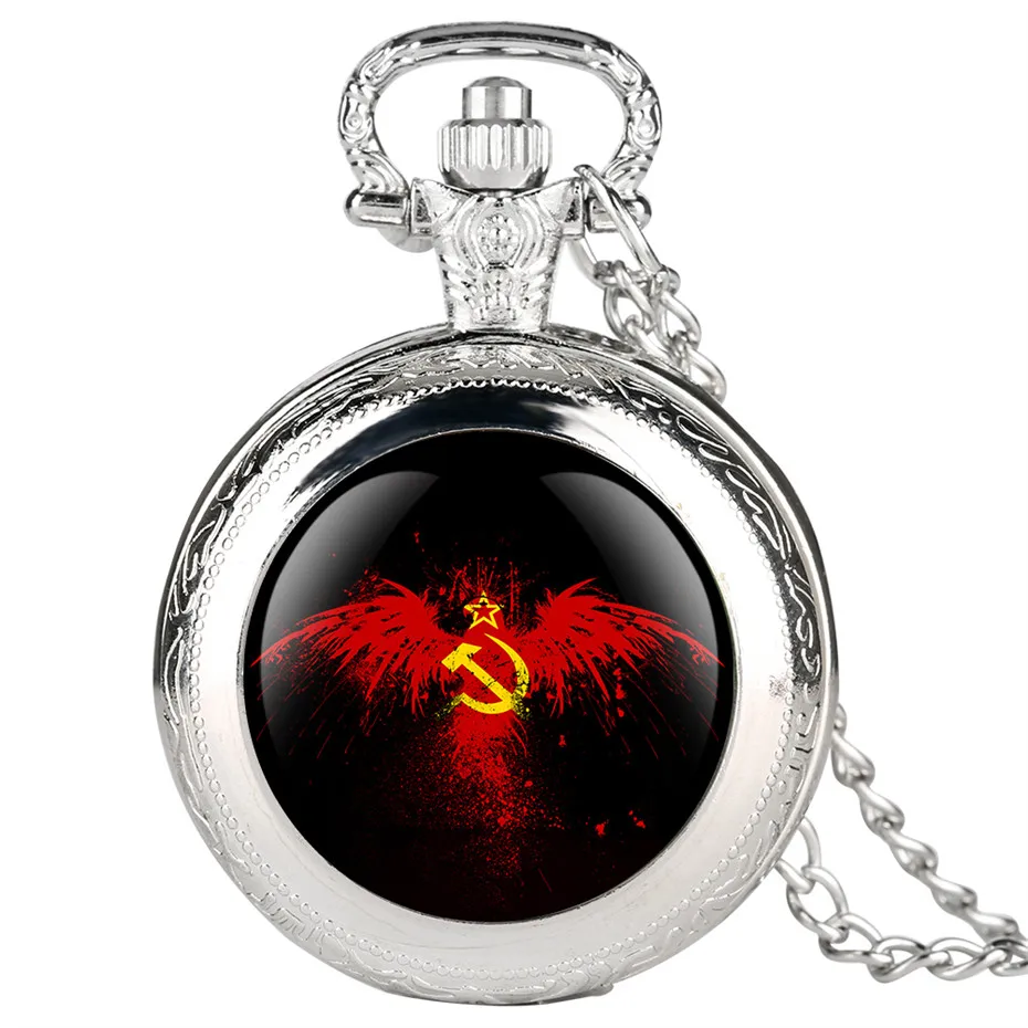 

Black/Silver/Gold/Bronze Color Quartz Pocket Watch Necklace Pendant USSR Theme Fob Watches for Women Men Clock Gifts