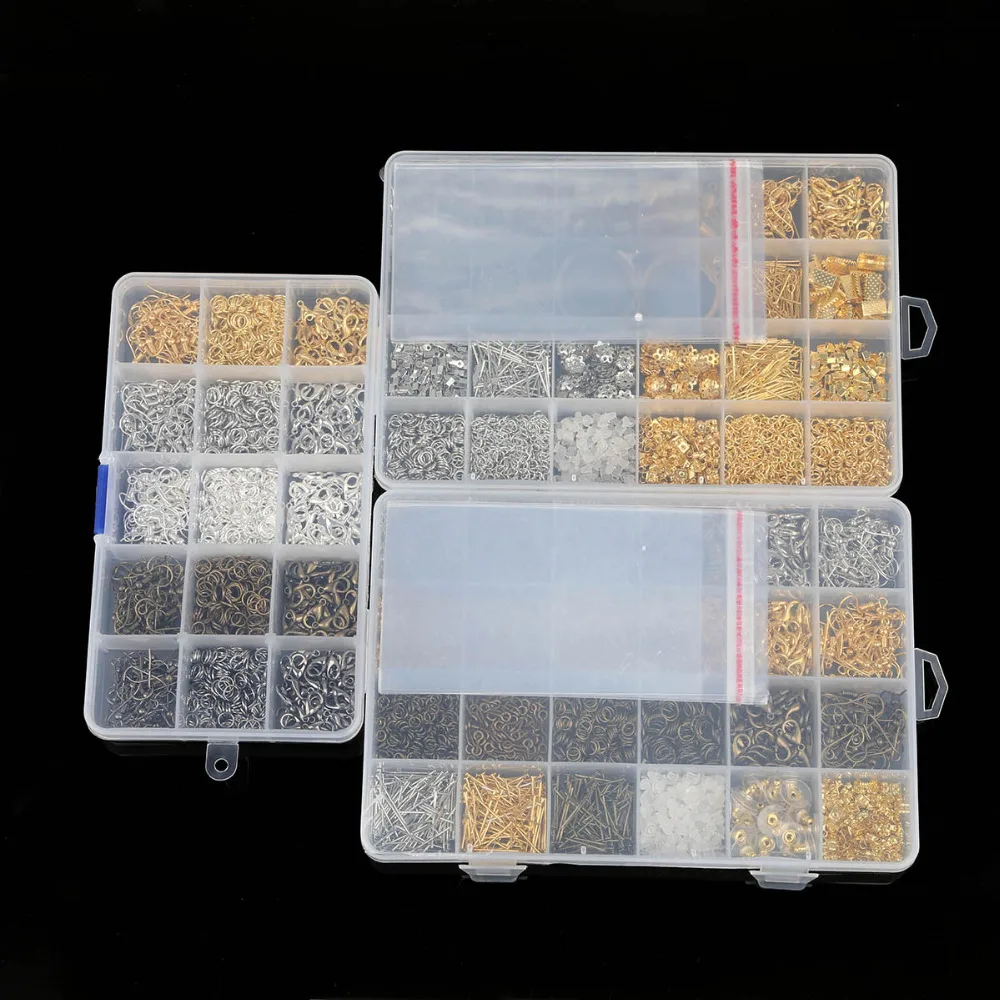 

New!!! 15/24 lattice boxed Single ring/Lobster clasp/Ear hook/Receptacle/Needle clip/12pcs OPP bags For DIY Jewelry Findings