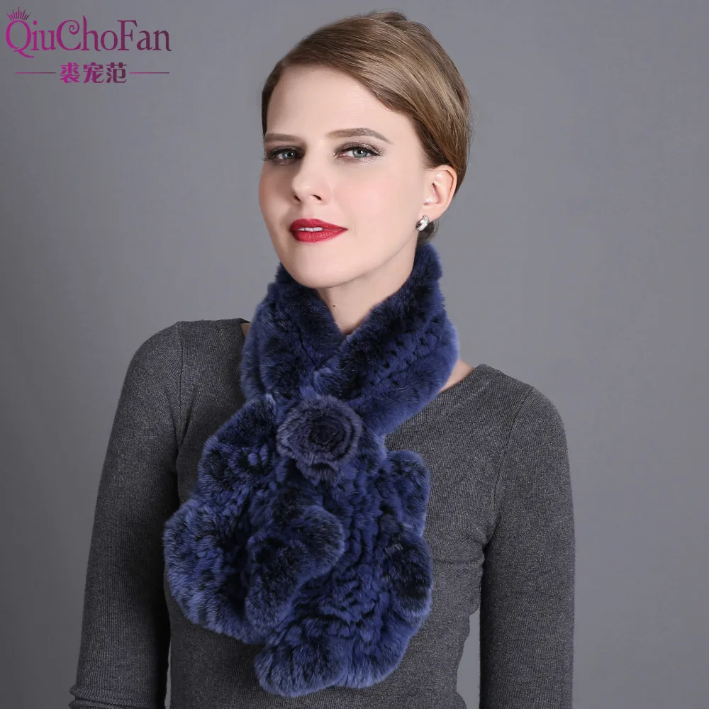 

Winter Fur Scarves with Genuine Fur Hats For Women New Fur Scarf Female Elegant Knit Real Rex Rabbit Fur Ring Scarves