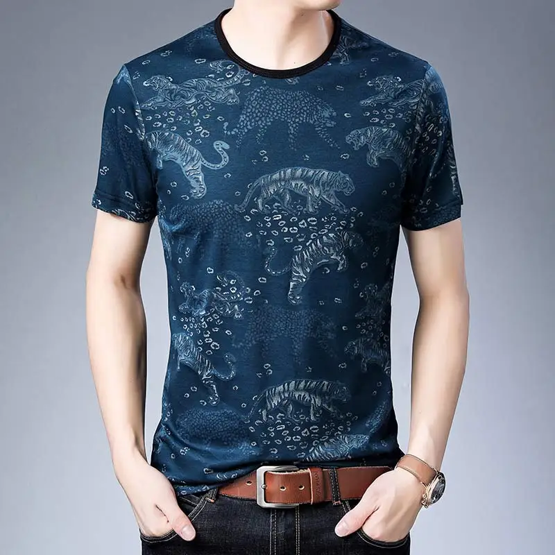 Брендовая Повседневная летняя Роскошная футболка с коротким рукавом Мужская Уличная Футболка модная футболка для фитнеса Джерси мужские футболки 52009 - Цвет: Синий