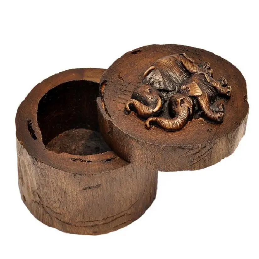 

Solid wood jewelry box - old wooden round box - Log - wedding ring box - Southeast Asia - home wood - crafts