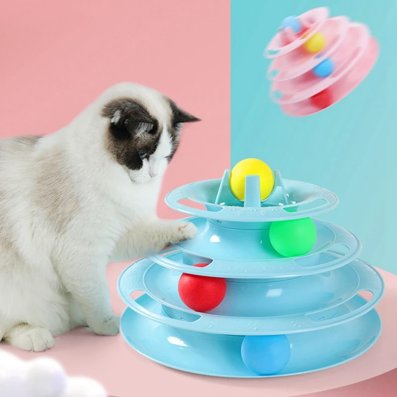 Three Levels LED Pet Cat Toy Tower Tracks Disc Cat Intelligence Amusement triple Pay Disc Cat Toys Ball Training Amusement Plate