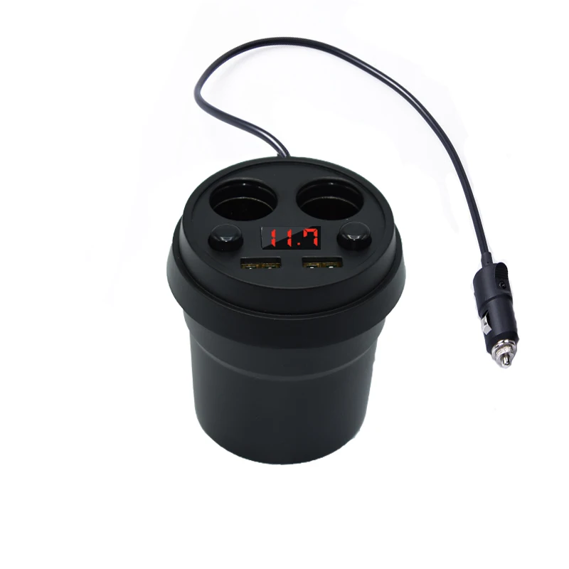 Смарт автомобильное зарядное устройство чашка светодиодный дисплей Зарядка адаптер питания с 2 usb портами и 2 сигареты вилка зажигалки для gps DVR зарядки телефона - Название цвета: Черный