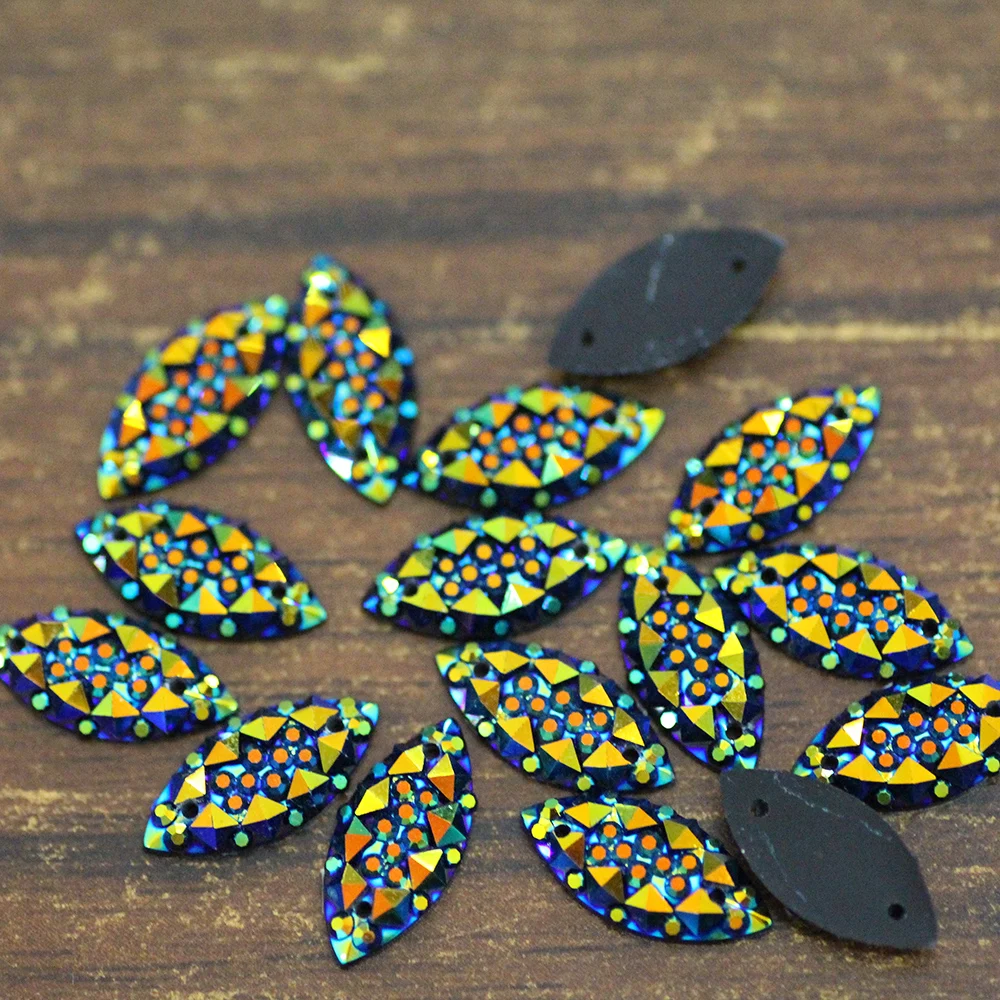 

7*15mm 100pcs Marquise Shine Black AB Color Silver Base Sew On Rhinestone Sew On Stones Spacer buttons for DIY Garment Jewelry