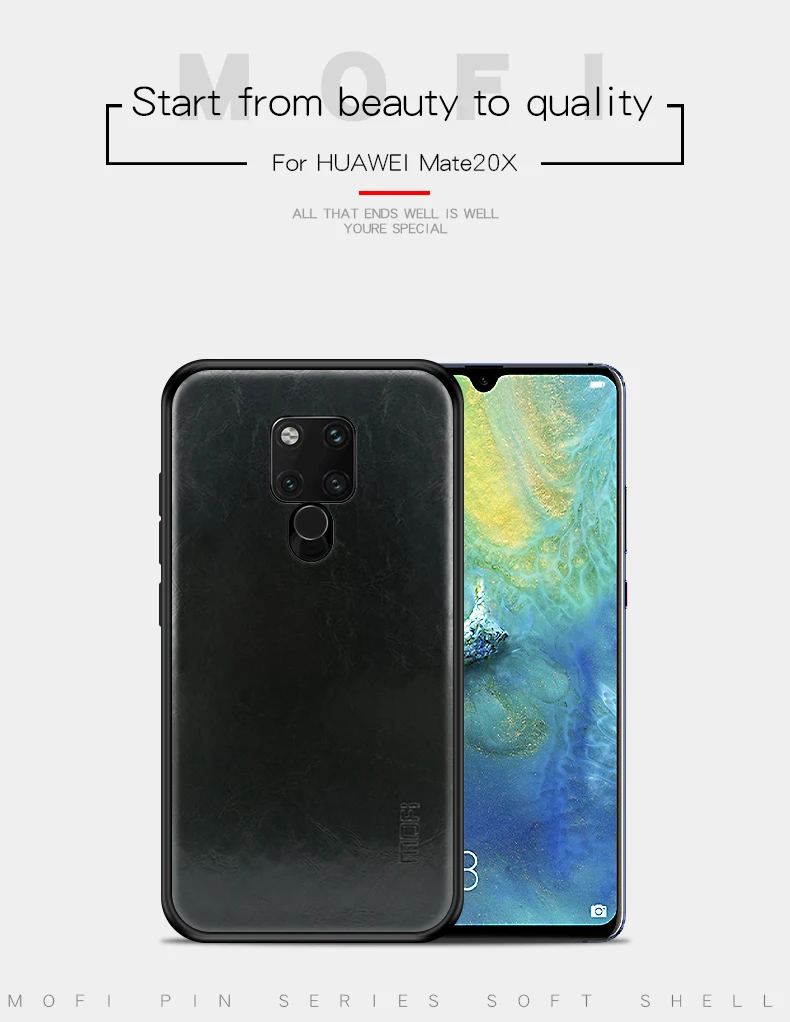 Для huawei mate 20 X 20X чехол MOFI задняя кожаная крышка Мягкий силиконовый край Полное покрытие Чехлы для huawei mate 20X крышка оболочки