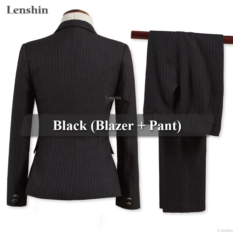 Black 2 Piece Suit Lenshin комплект из 2 предметов, высококачественные черные мягкие полосатые брючные костюмы, офисные женские деловые униформы, Женская официальная Рабочая одежда - Цвет: Black 2 Piece Suit