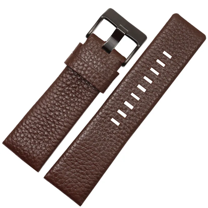 Brown black buckle Ремешок для часов из натуральной кожи 22 24 26 27 28 30 мм зерно личи для дизельных часов мягкий удобный браслет DZ4386 - Цвет ремешка: Brown black buckle