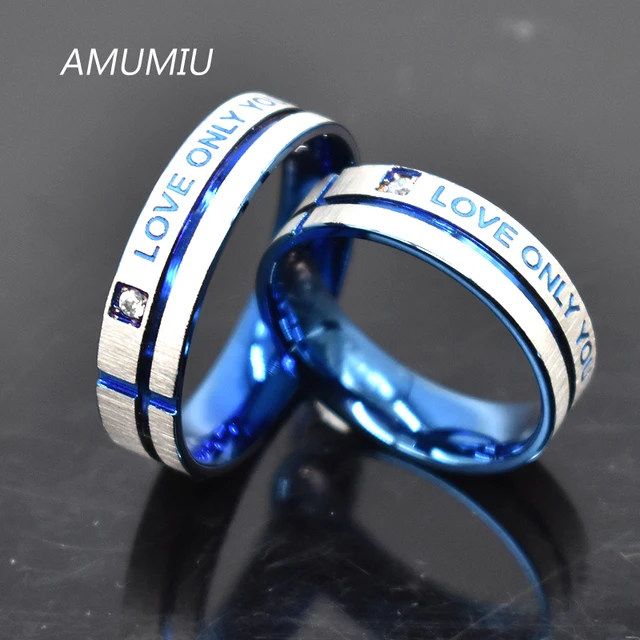 AMUMIU 1 Piece!! Fashion Jewelry 316L Stainless Steel Simple Circle “Love Only You” Couple Rings,Wedding Ring,Engagement KR007