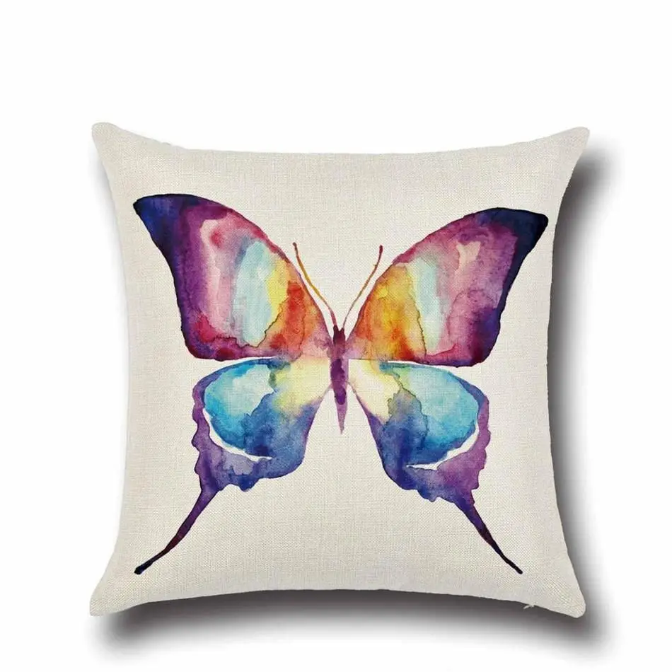 1Pcs 43*43cm Colorful Butterfly Floral Pattern Cotton Linen Throw Pillow Cushion Cover Car Home Sofa Decorative Pillowcase 40234 - Цвет: A