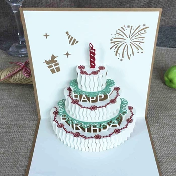 

1pcs Vintage Handmade Happy Birthday 3D Pop Up Greeting Cards Gift Cake Card With Envelope Postcard Invitation Anniversary Decor