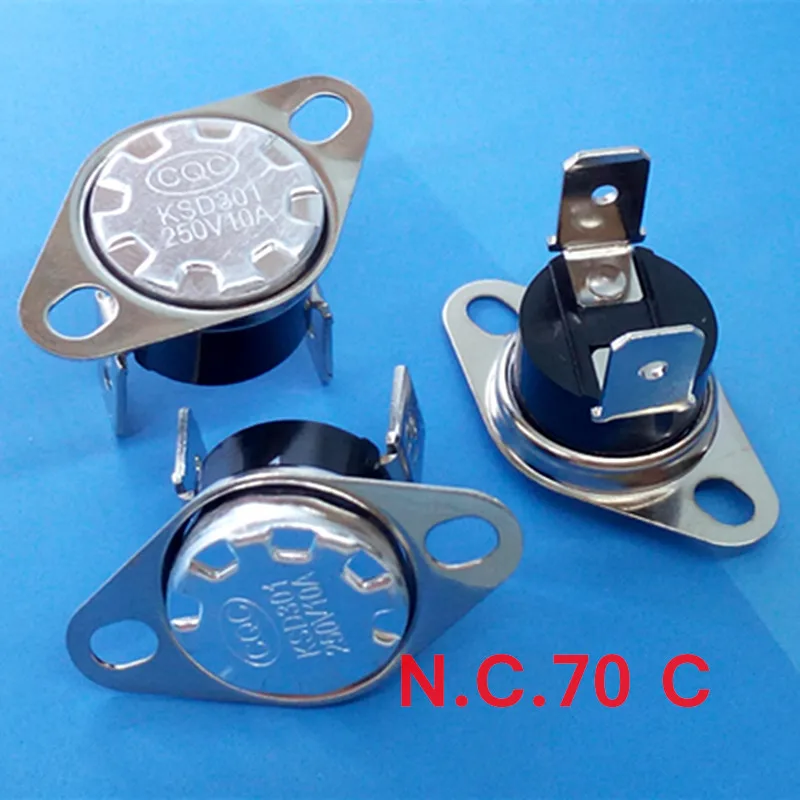 

(100 PCS/LOT) KSD301 Thermostat, Temperature Switch, Normally Close,NC 70 Celsius,10A 250V.