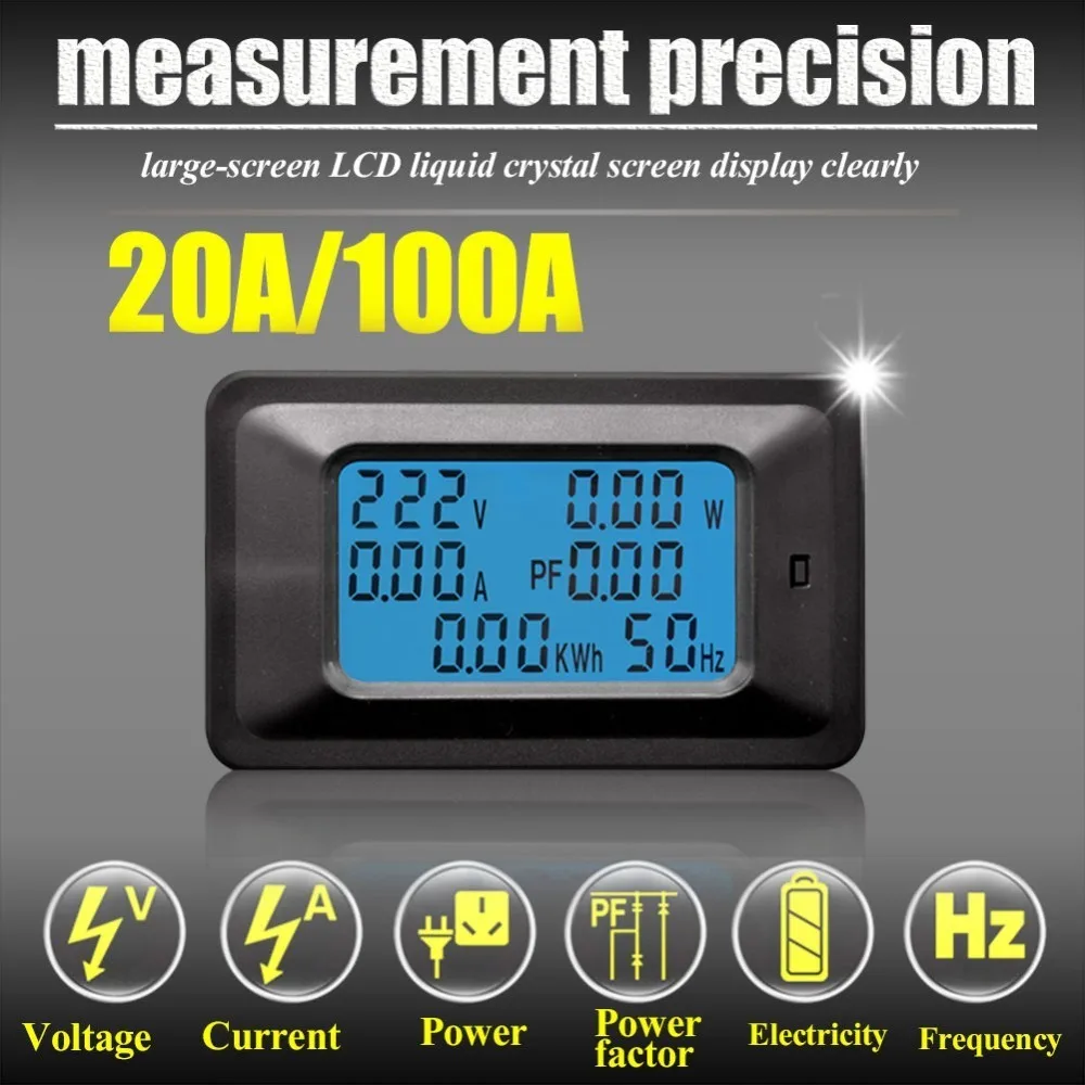 online Multi Função de Medidor de Energia Do Monitor de Tensão AC Digital Voltímetro Indicador de Energia Versão Inglês 20A 100A