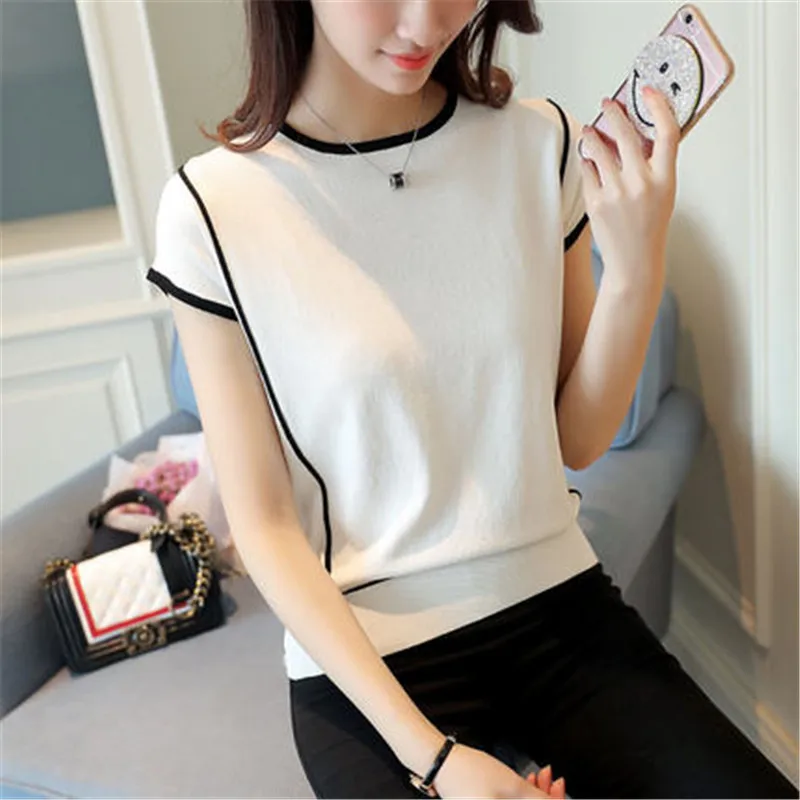 

Spring Summer Pullovers Women Cashmere Knitwear Short Sleeve Big Elastic Sweaters Female Wool Jumpers Standard Knitting Clothes