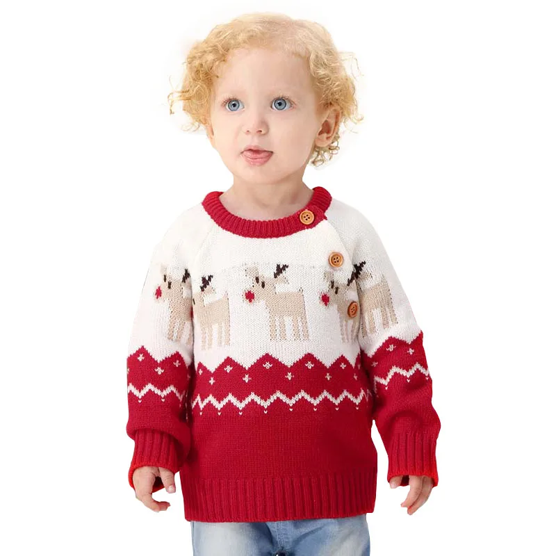 Baby Boy Girl Sweater Toddler Christmas Winter Pullover Knit Clothes Kids Warm Cartoon Deer New Year Outfits Casual Sweaters