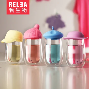 

double layer portable tumbler glass flask borosilicate glass bottle Heat Resistant glass flask with food Silicone lid wool Coat