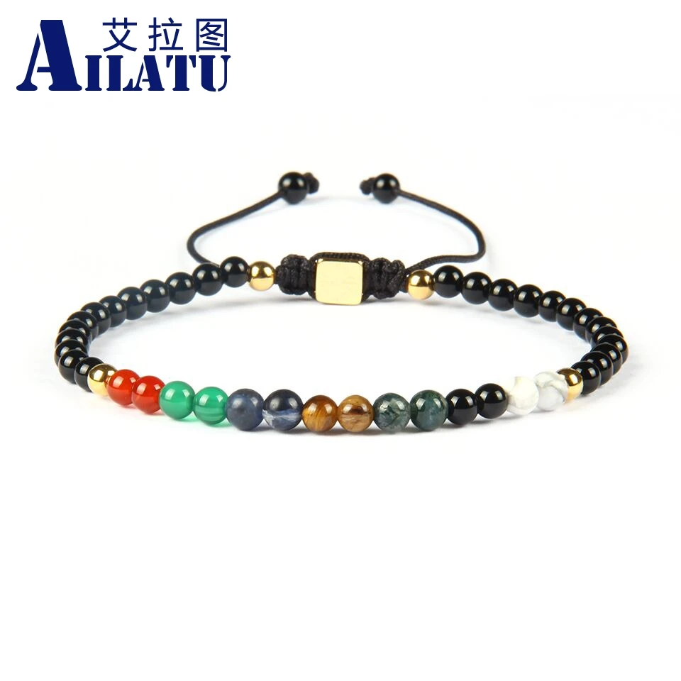 

Ailatu Chakra Bracelet Jewelry Handmade Multi Color Natural Stone Beads Macrame Couples Bracelets Creative Gi