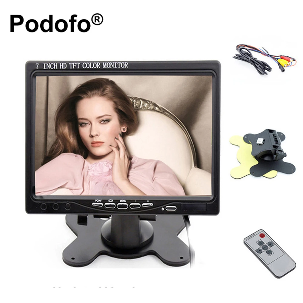 

Podofo Mini 7" Car Rear View Monitor HDMI VGA Input DVD VCR TV Surveillance Monitor HD TFT LCD Screen Display for Backup Camera
